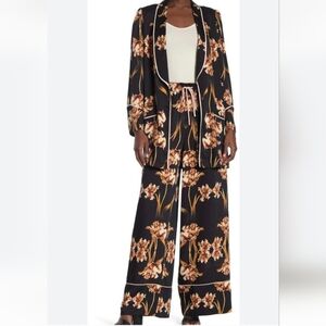 BCBG Maxazria Black Floral Robe Size Large and Pants Pajamas Size XS